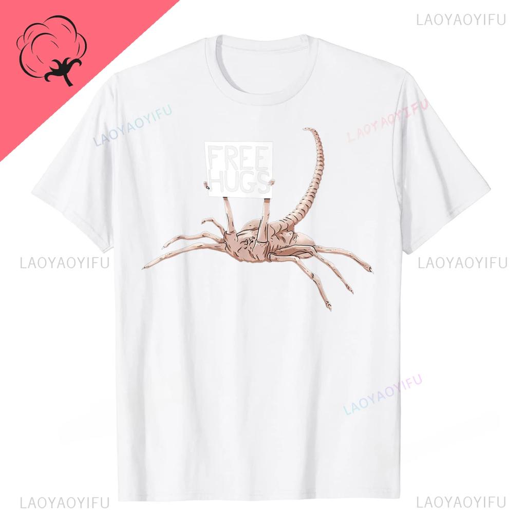 New Style Free Hugs Funny Facehugger Aliens Printed Cotton TShirt Harajuku Comfortable Hip Hop Design Summer Fashion Loose Tee