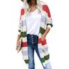 2025 Women's Long Color Block Striped Patchwork Cardigan for Autumn/Winter