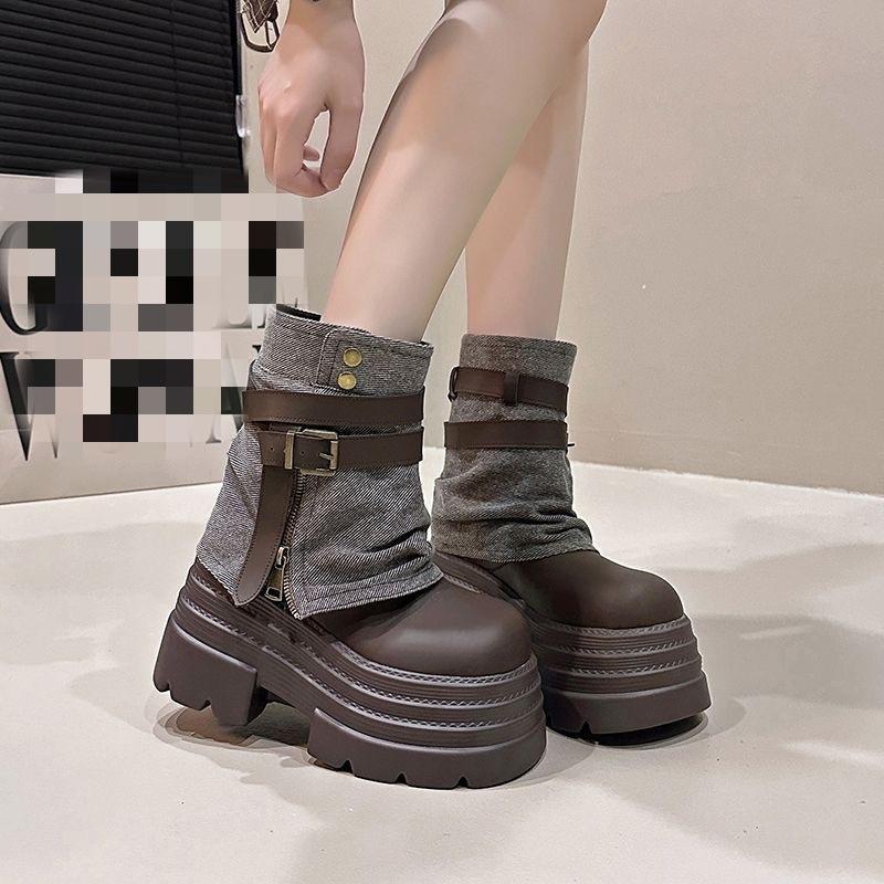 Cm Thick-soled Denim Stacked Short Boots Autumn New Small Man Heightening Martin Boots Pant Tube Boots Women