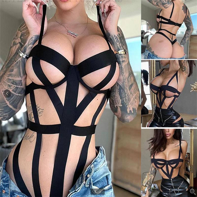 Bandasje Bodysuit Kvinner Eksotiske Kostymer Sexy Undertøy Kropp Uthult Sensuell Intime varer Sex Erotiske klær