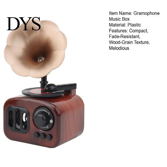 Vintage Style Room Accents Retro Mini Gramophone Music Box Ornament, Wood Grain Phonograph Shaped Old Fashioned Record Player Replica Box, Desktop