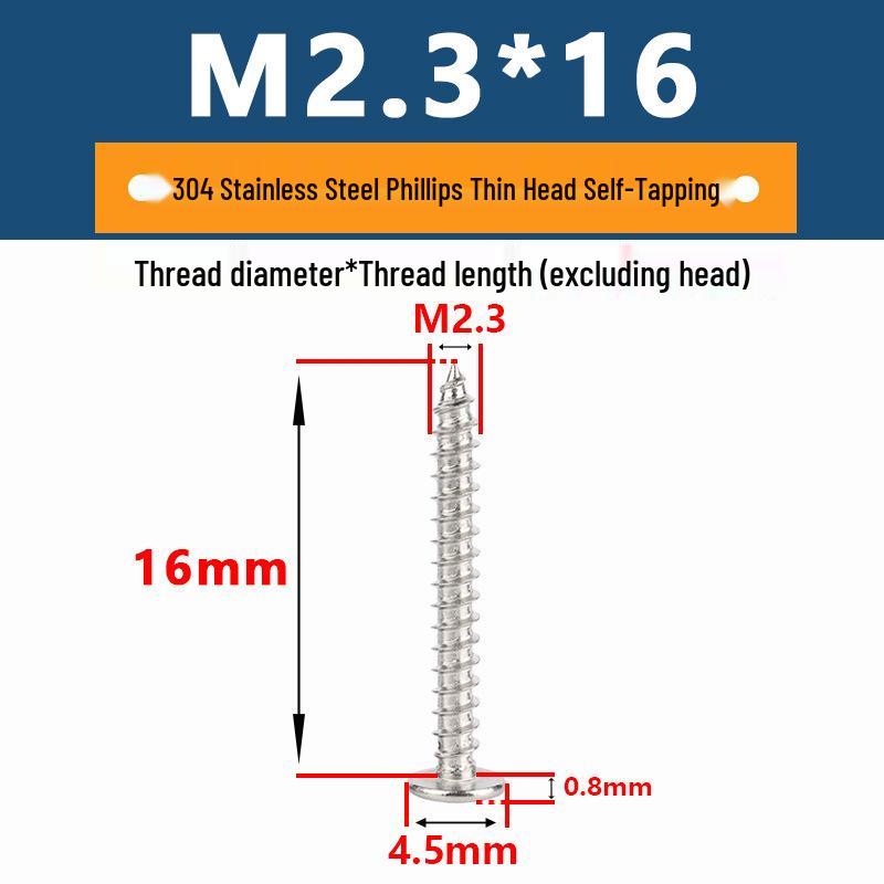 Yigu 304 Stainless Steel Phillips Thin Flat Head Self-Tapping Screw M2-M8, Countersunk Pointed Tail
