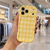 Yellow Plaid Tulip Tiny Bow Pattern Wavy Edge Phone Case For iPhone 17 16 15 14 13 12 11 8 7 Plus Pro Max Soft Protective Cover