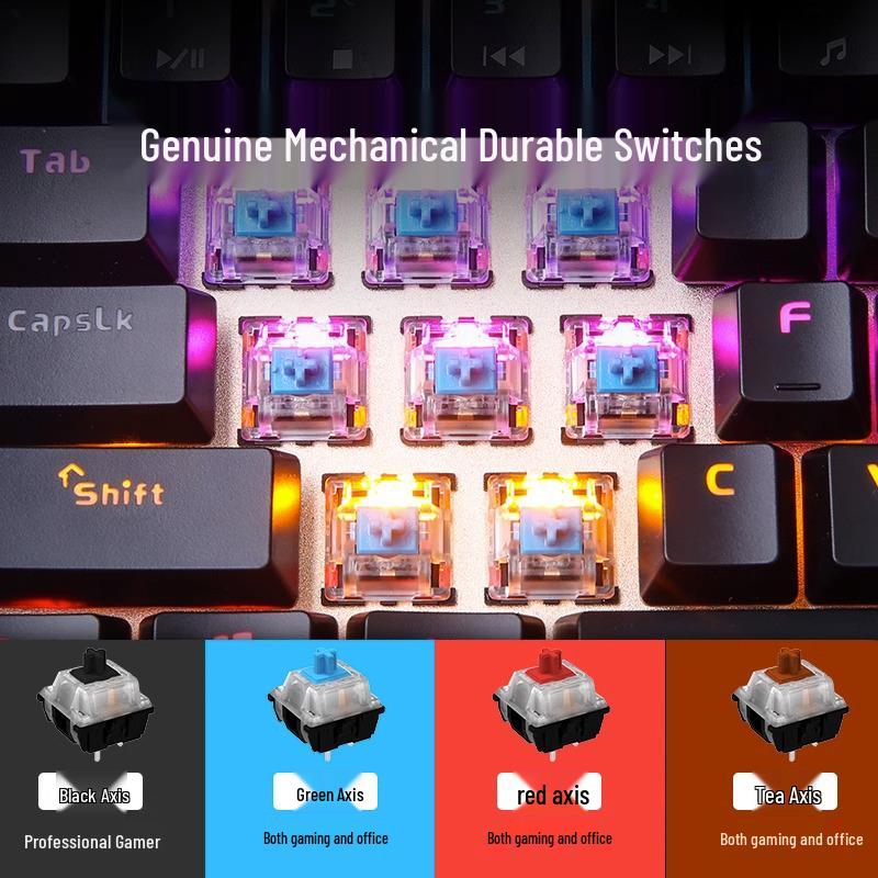 Dareu EK815 Mechanical Keyboard – 108-Key Alloy, Black, Blue, Red, Brown Switches, Wired for E-sports, Gaming, and Office Use.