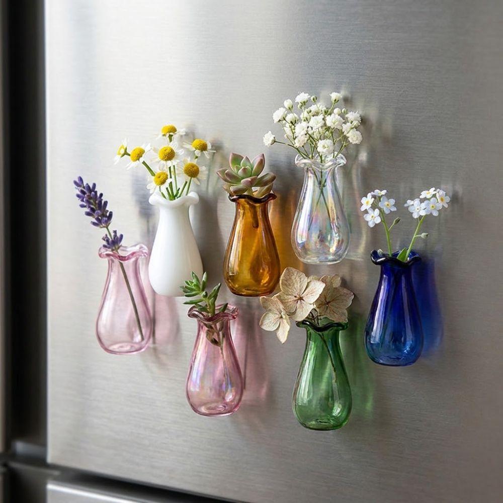 6Pcs Modern 3D Mini Vase Magnets Exquisite Hydroponic Plant Vase Office Decoration