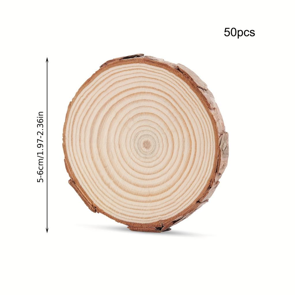 40Pcs 4-6cm Unfinished Predrilled Natural Wood Slices Circles for DIY Craft Woodburning Christmas Rustic Wedding Ornaments