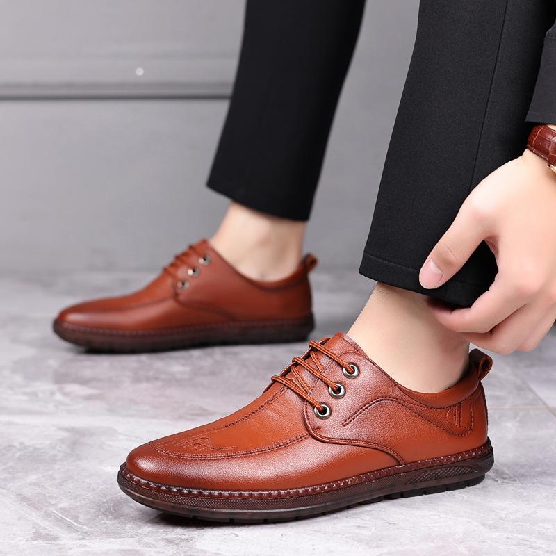 Novidade de Primavera Calçados Casuais Masculinos com Cadarço para Negócios com Solado de Tendão de Boi, Solado Macio, Exclusivo Online - Couro Dividido de Alta Qualidade