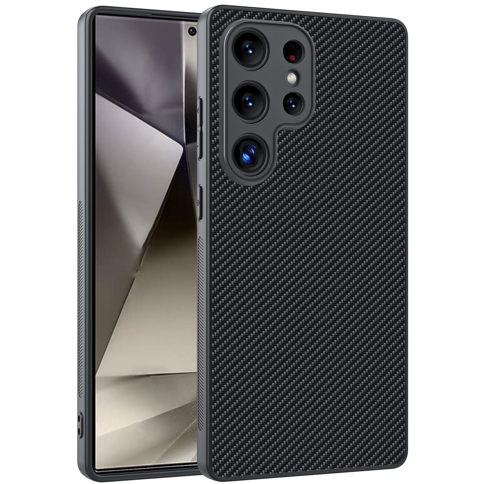 

Шкіряний чохол для Samsung Galaxy S25 Ultra + жорсткий чохол для ПК із текстурою вуглецевого волокна D