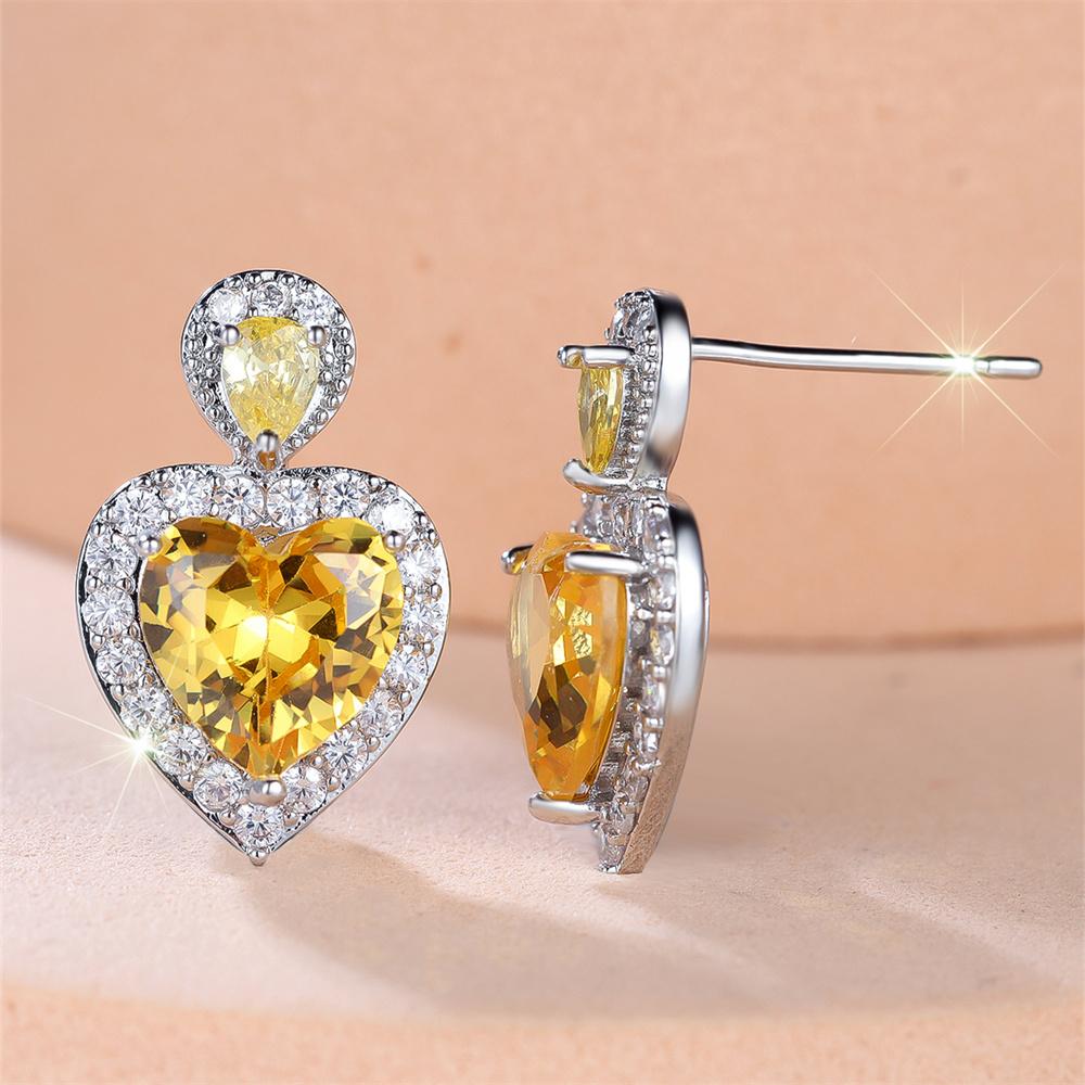 Lucky Star Jewelry Women's Yellow/White/Silver Crystal Zircon Love Heart Stone Stud Earrings For Vintage Color Wedding Earring Valentine Jewelry Gift