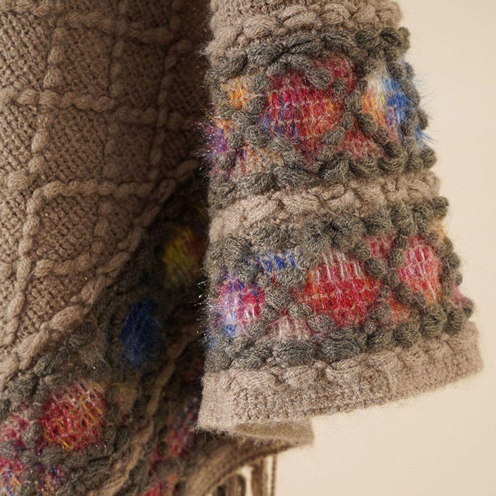 Winter Warm Rhombic Stripe Tassel Shawl Imitation Cashmere Knitting Wraps  Women Fashion