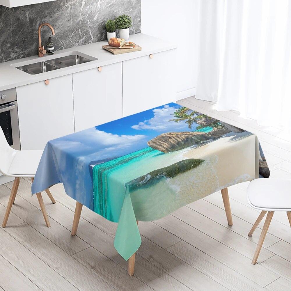 Nature Scenery Tablecloth Beach  Printed  Party Restaurant Table Decoration Stain Resistant & Waterproof