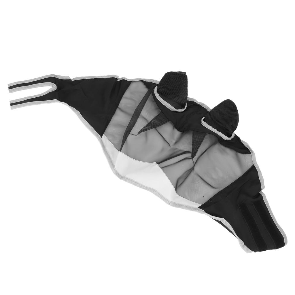 Horse Face Cover Fine Mesh Fly Guard Breathable Prevent Bites with Ears Long Nose Black with Gray M