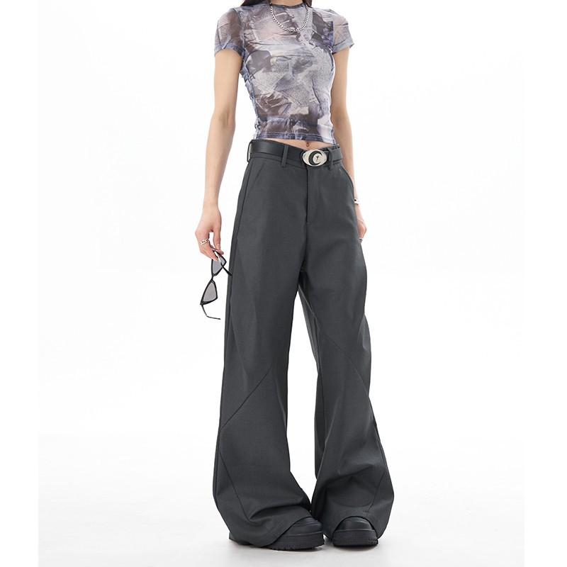 

Premium Gray Deconstructed Wide-Leg Women s Mid-Waist Suit Pants Extra Large серый
