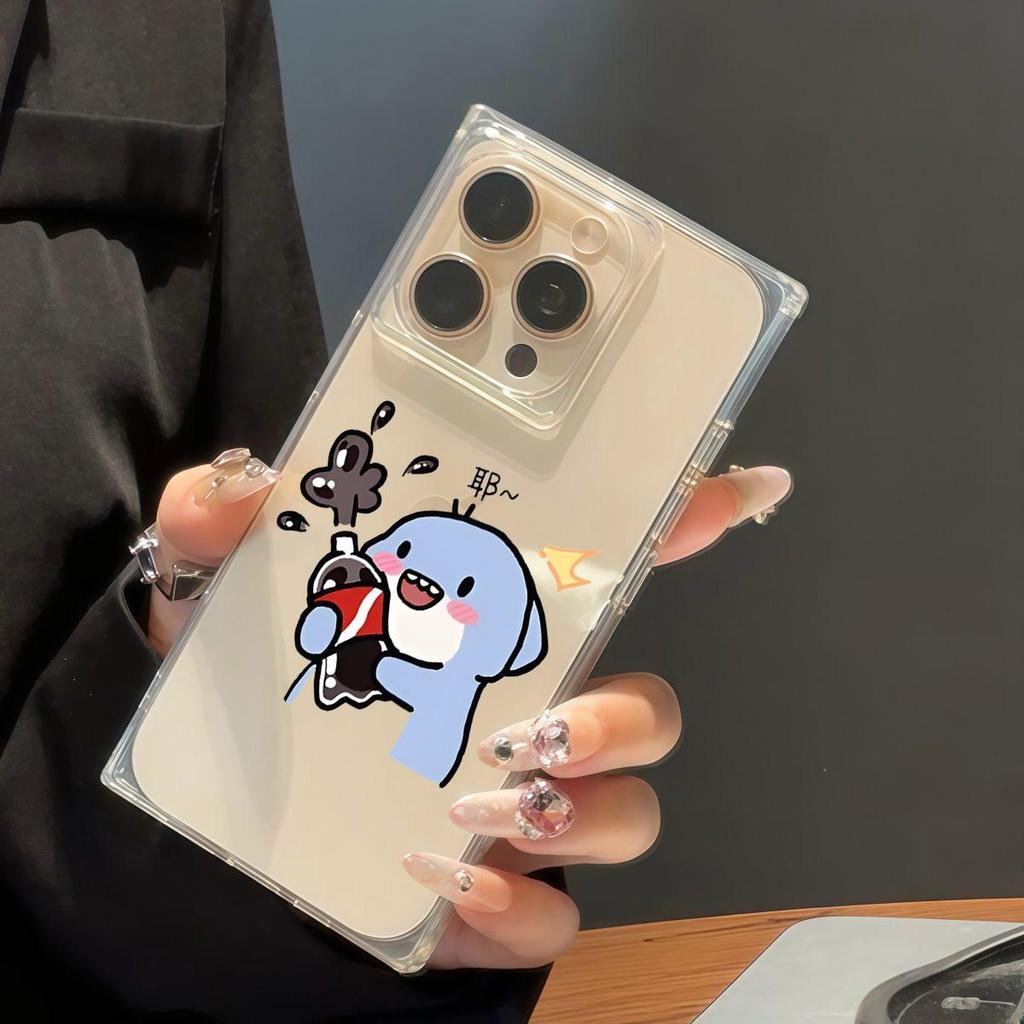 Square Back Tube Protection Clear Case For iPhone 12 16 ProMax 13 11 15 Plus 14 Pro Max Anti-Oxygen,Mischievous Little Monster Pattern Casing