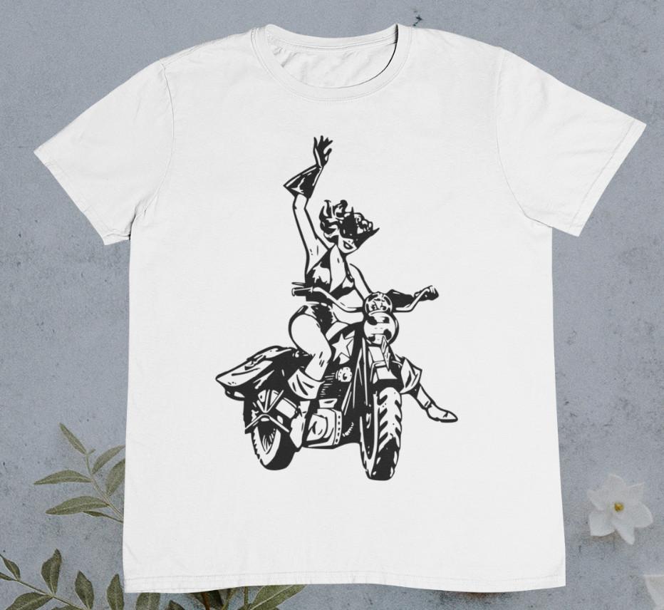 Vintage Superhero Girl On Motorbike 40s 50s Comic %100 Premium Cotton