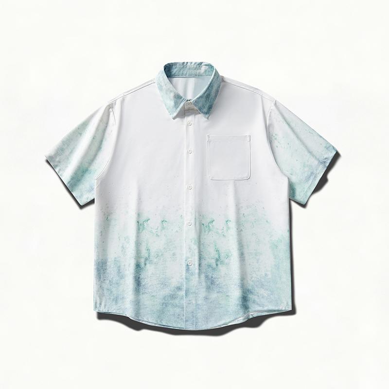 Summer Short Sleeved Shirt Jacket Workwear Short Sleeved Men s Lapel Shirt 2XL зелёный