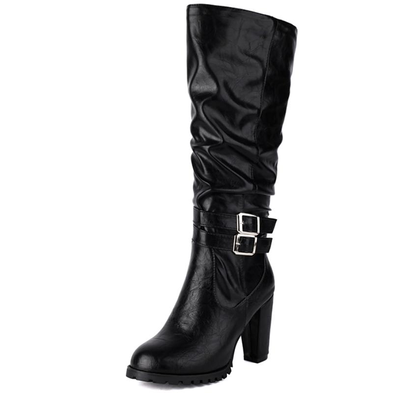 

Модные женские сапоги до колена, зимняя обувь, черные, белые, коричневые, на каблуке, длинные сапоги, женская обувь для вечеринок, большой размер 45, водонепроницаемые 36 чёрный