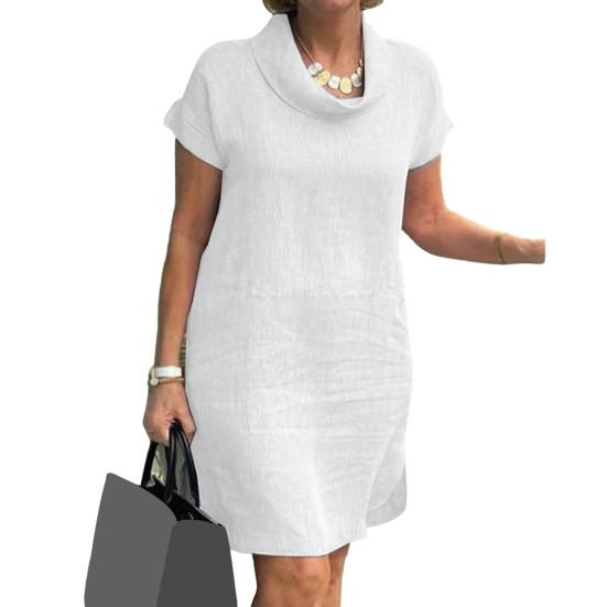 

Женское летнее платье с воротником-шарфом и коротким рукавом, свободный мягкий однотонный пуловер длиной до колена, повседневное повседневное платье миди