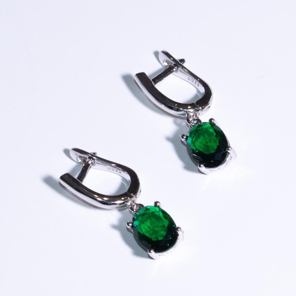7*9mm Created Nano Emerald 925 Sterling Silver Tarnish Unique Zircon Womens 925 Silver Earrings