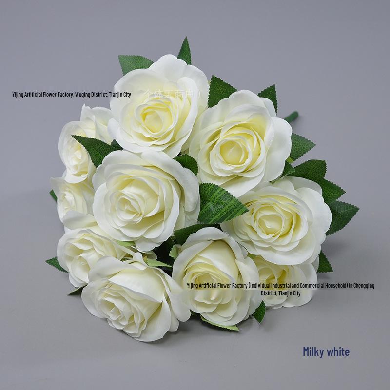 Artificial Dutch Rose Bouquet: 10 Heads for Wedding Hall & Bride's Decoration