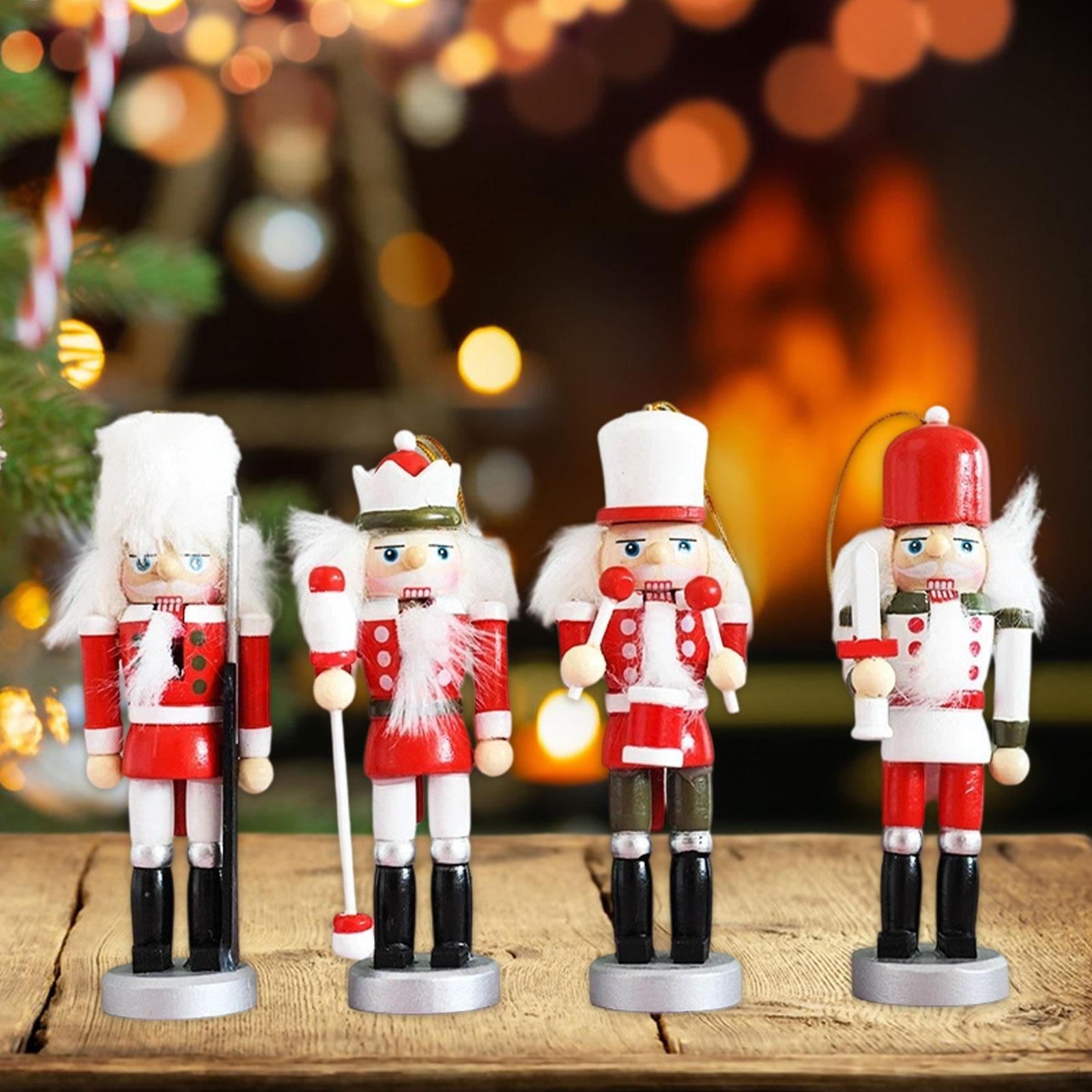 

4 Pieces Christmas Nutcracker Hanging Ornaments Gift Arts Crafts Creative Wooden Style B