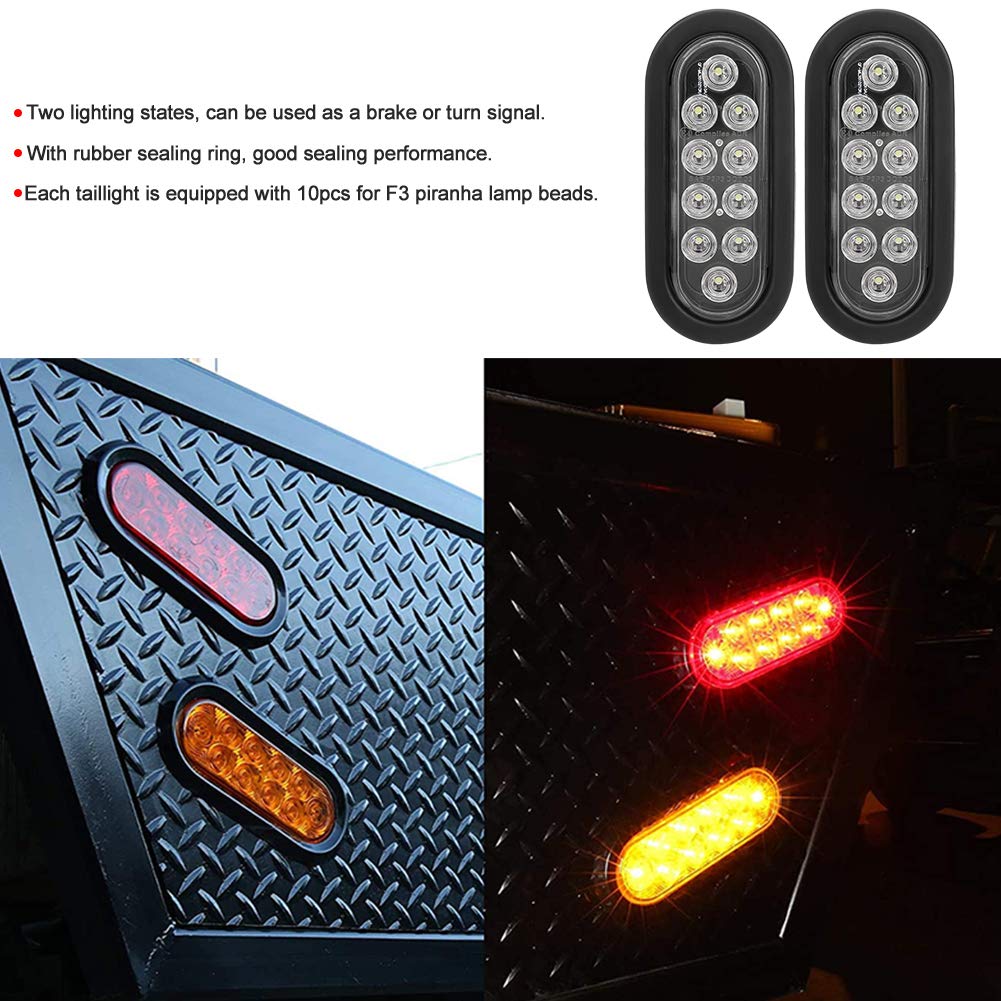 KIMISS 2pcs 10 LED Side Marker Lights 6 Inch Oval IP67 Waterproof Tail Lamp Surface Mount for Truck Trailer (Amber)