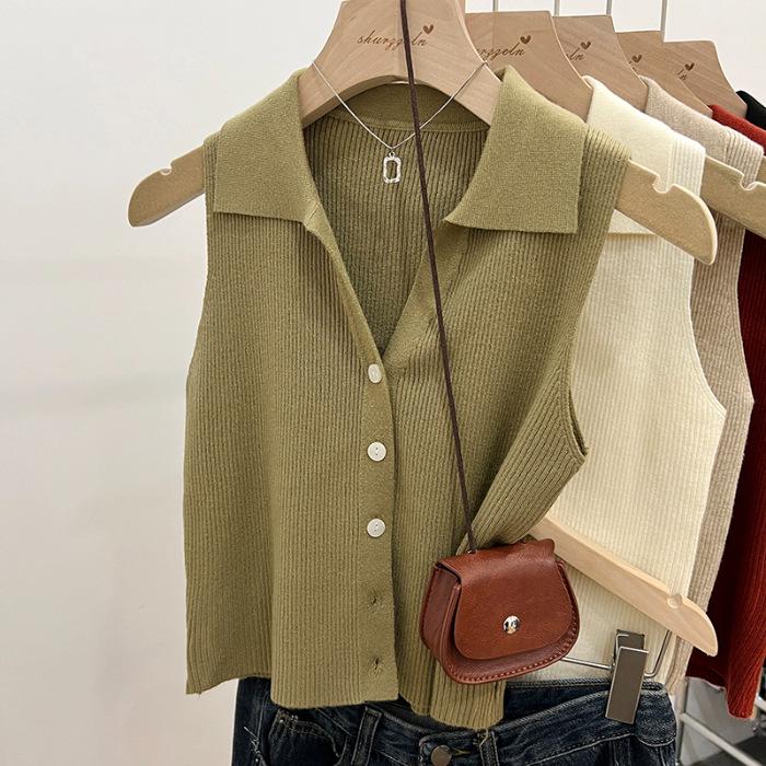 Women's Summer Chic Sleeveless Ice Silk Polo Collar Slim Fit Knit Camisole