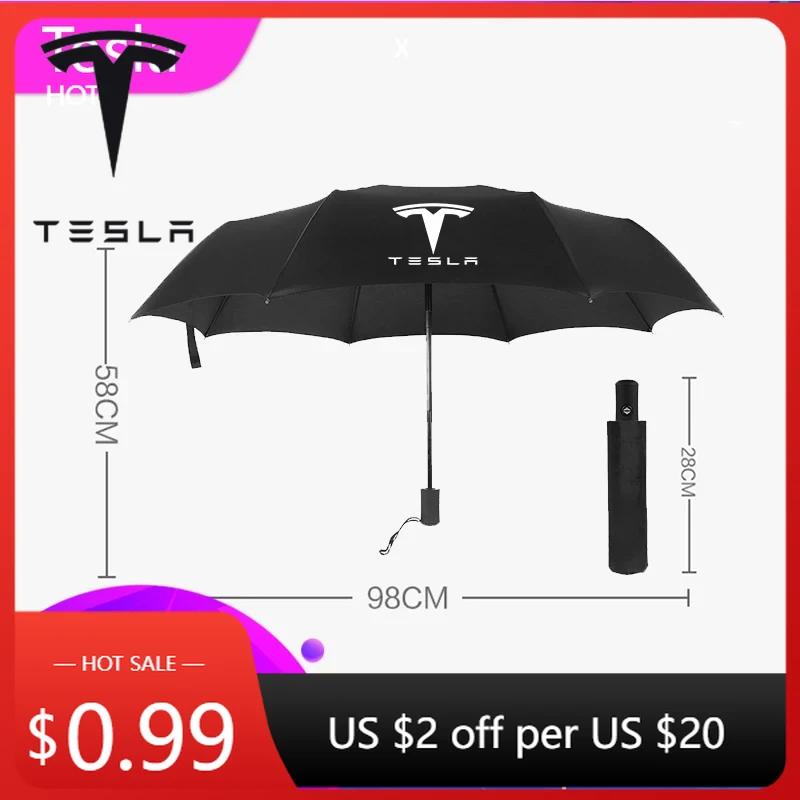 Autoaufkleber 2025 Neues Tesla Auto Innenzubehör Auto Faltbarer Regenschirm Tragbarer Automatischer Sonnenschutz Für Tesla Modell 3 Modell X Y