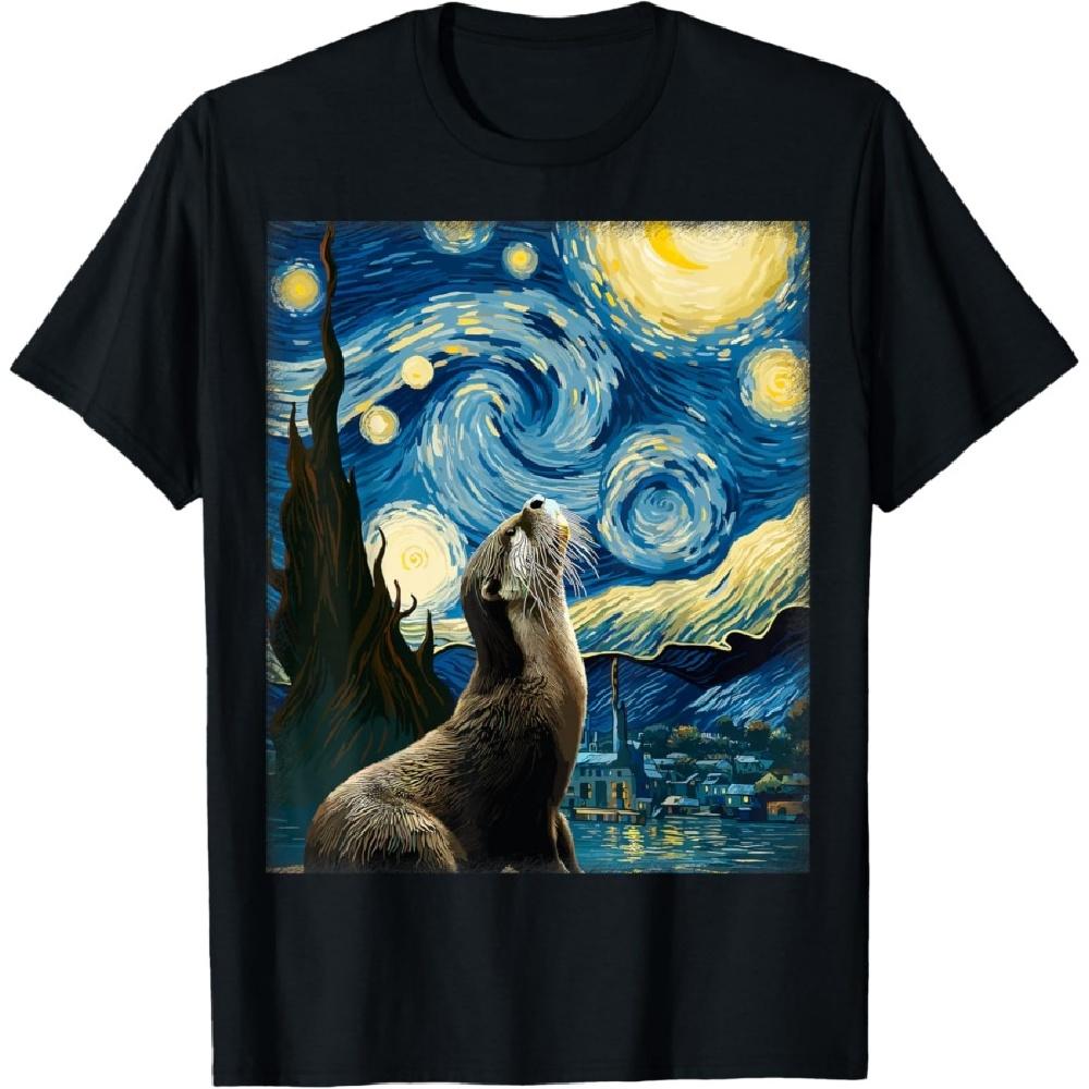 

Artistic Otter Shirt Van Gogh Style Starry Night Otter T-Shirt S