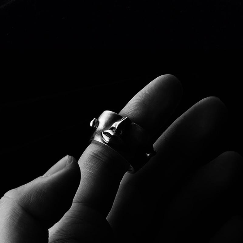 Retro See No Evil Half Face Ring Punk Gothic Adjustable Open Ring For Men Alloy Zircon Art Accessories Creative Unisex Gift