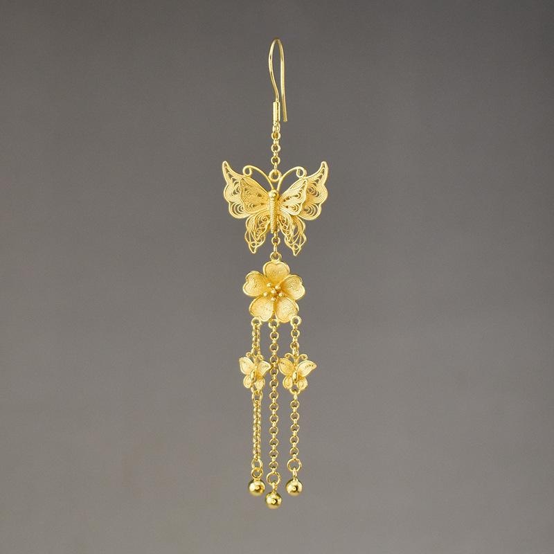Yinxiu Qiancheng Silver & Gold Plated Jewelry: Butterfly, Love, Flower Earrings & Ring - New Chinese & Hanfu Style. Pair (11.2±0.5g)