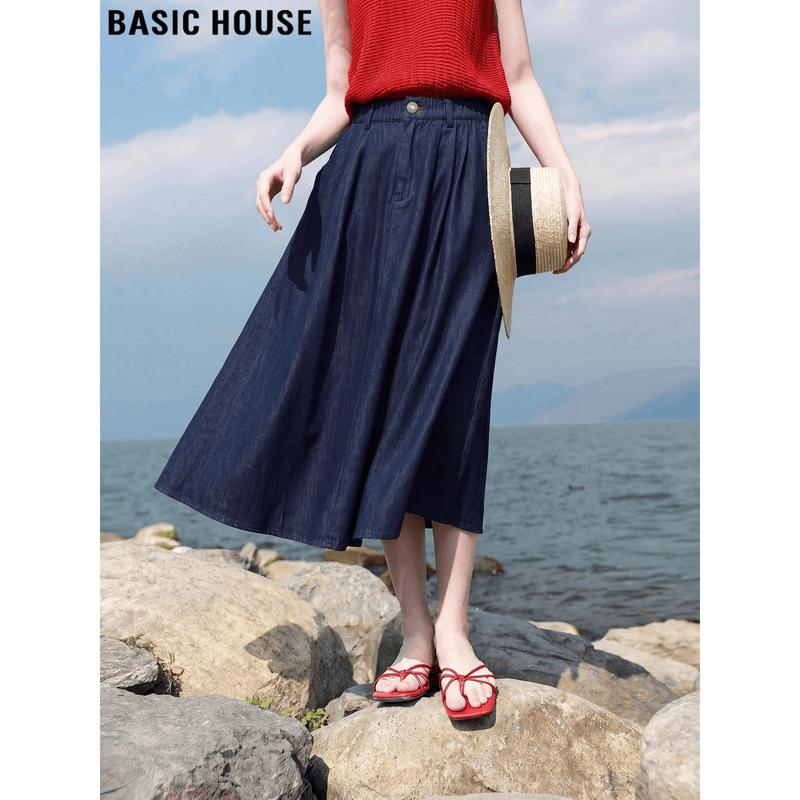 Basic House Women s Tencel Denim A-Line Skirt M