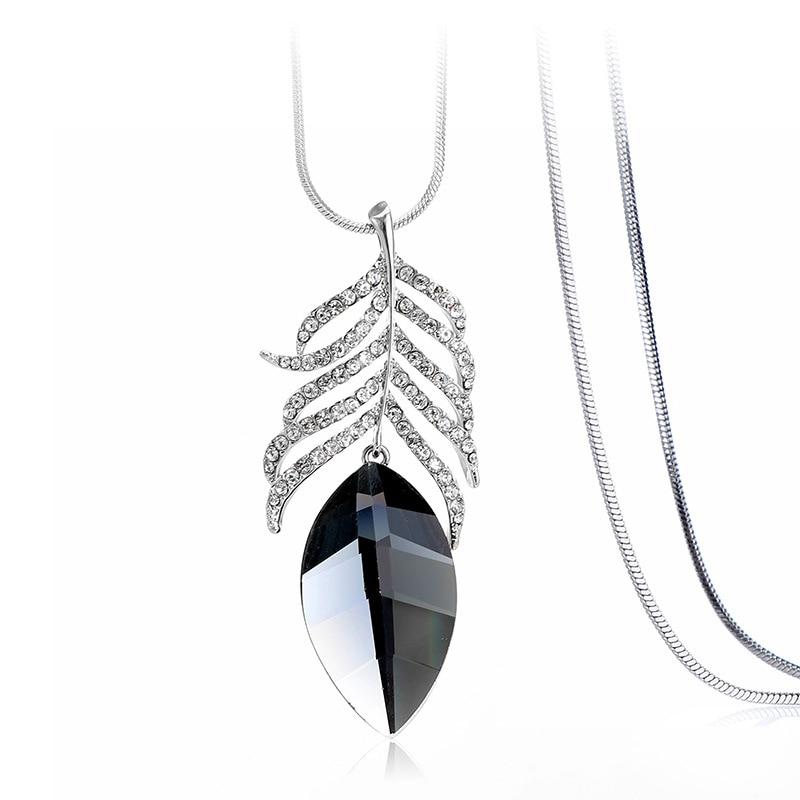 Sparkling Crystal Leaf Long Necklace For Women Bijoux Statement Pendants New Fashion Jewelry