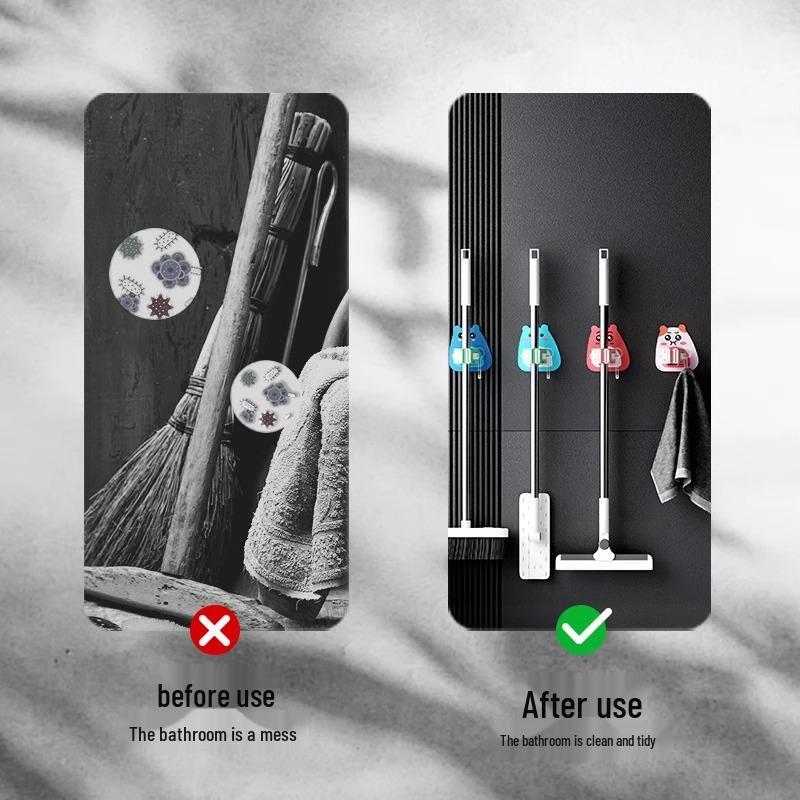 Punch-Free Mop Holder: Strong Hook for Bathroom & Household