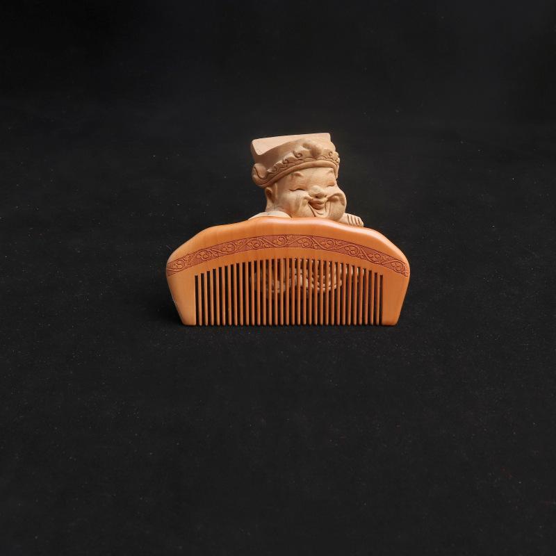 Solid Wood Moon Comb: Peach Wood Carved Straight Hair Comb, Portable and Scalp Massaging with Custom Logo/Gift Text.
