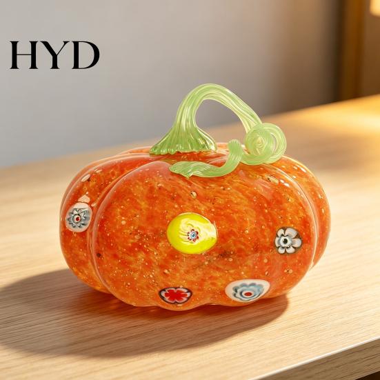 Pumpkin Ornament Mini Hand Blown Glass Ornament, Collectible Thanksgiving Halloween High-quality Faux Crystal Hanging Decoration for Fall, Harvest
