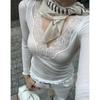 Elegantes Spitzen-Patchwork-Damen-T-Shirt V-Ausschnitt mit Spitzenbesatz Langarm Slim Fit Bluse Einfarbig Süß Lässig Frühling Herbst Sexy Streetwear Kleidung