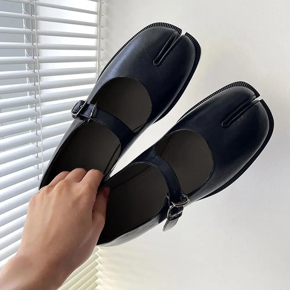 Fashion Split Toe Mary Janes Shoes For Women Square heel Tabi Shoes Loafer 2025 Spring Summer Soft Leather Women Pumps Shoes