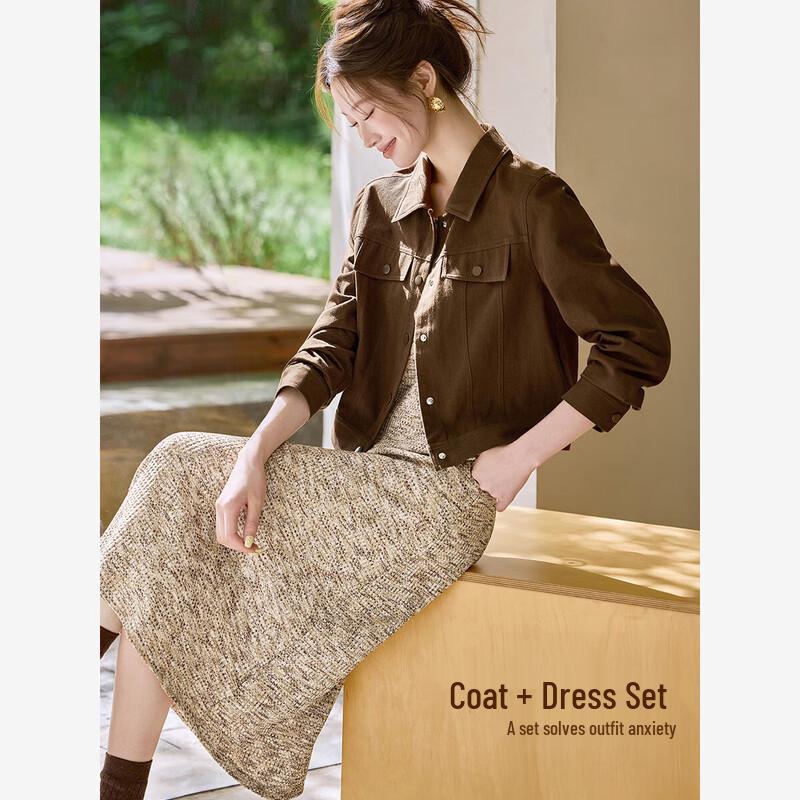 

Pure Cotton Cardigan Knitted Dress Two-Piece Set M