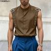 Oversized Men Stand Neck Sleeveless Buttons Casual Loose Tank Tops