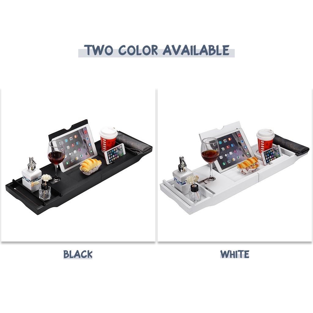 Wooden Bathroom Storage Spa Bath Tub Tray Bridge Shelf Organizer Reading Rack Extendable Bamboo Bathtub Tray Canddy Bath Tray