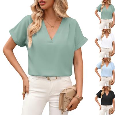 Women's Casual Short Sleeve V-Neck Blouse - Fashion Summer Top for Work and Daily Wear