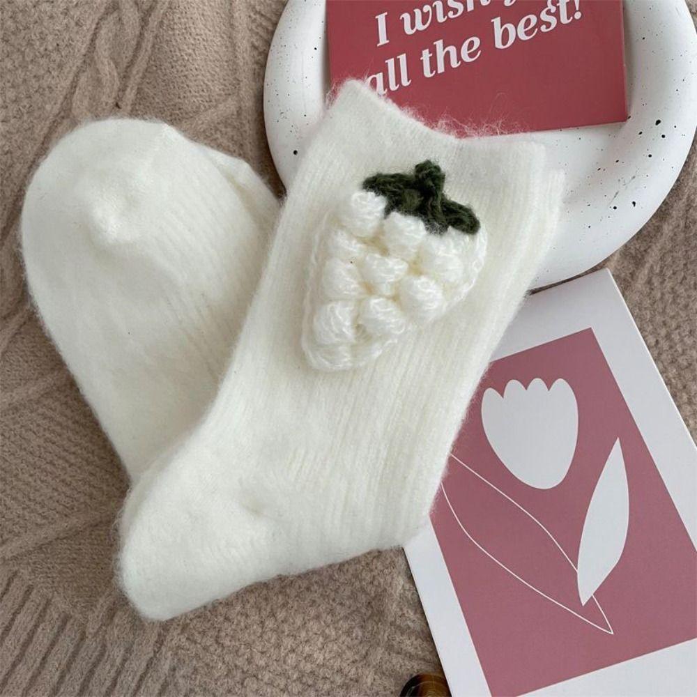 

Mid Tube Knitted Strawberry Socks Fruit Cotton Hosiery Trendy Korean Style Socks Autumn розовый
