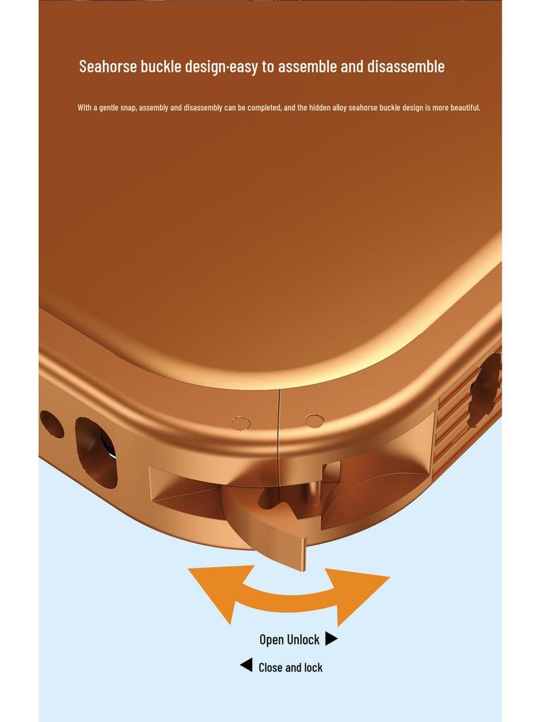 Husă metalică pentru telefon Apple 17 Pro Max cu cataramă hipocamp, disipare căldură pentru protecția obiectivului 15.