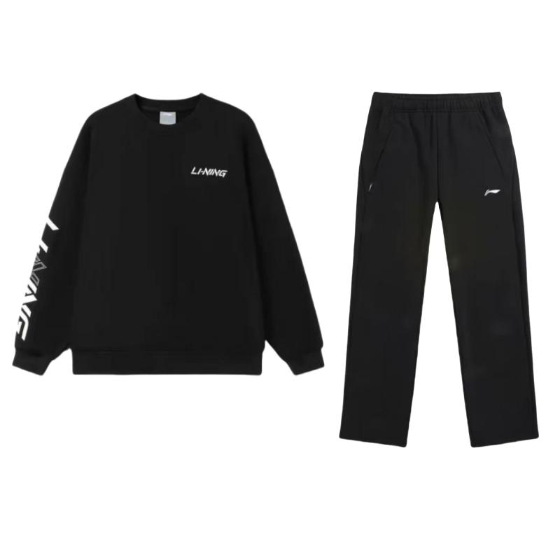

Li Ning Sports Lifestyle Series Round Neck Casual Trendy Straight Leg Pants Casual Sports Suit Men suit Black AKLUA81-1+AWDT607-1 XXXL
