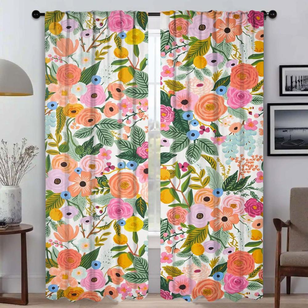 

Цветочные шторы для гостиной, шторы от комаров, 2 шт. тюля для спальни, украшения на Хэллоуин, перегородки, жалюзи W50xH70cmx2pcs-CL