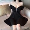 Fashion Sexy Dress Temperament Celebrity Low Chest Zipper Bubble Sleeve Word Dress High Waist Skinny Niche Muse Dress