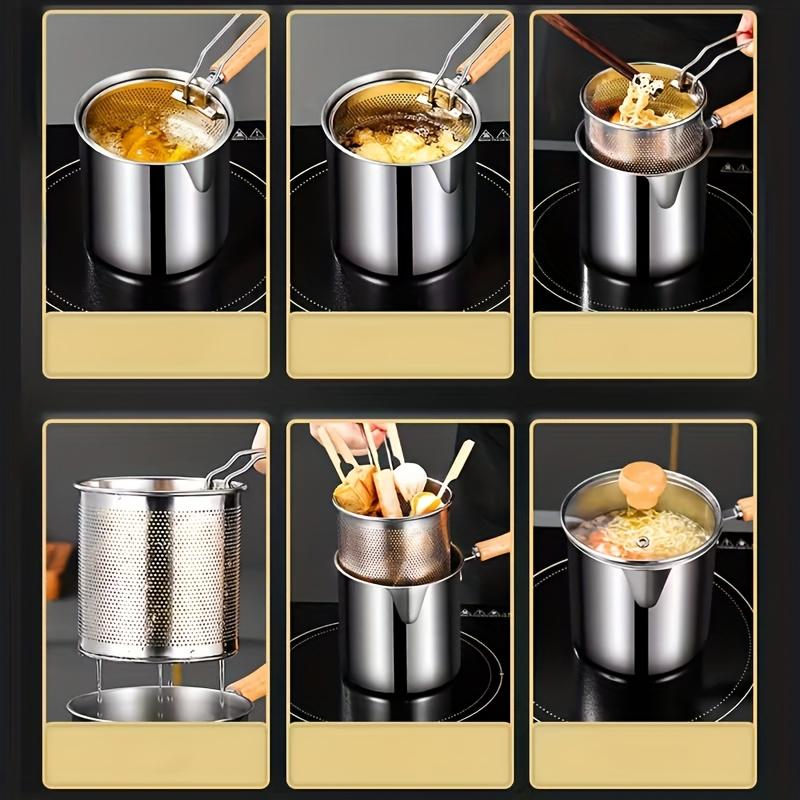 Stainless Steel Gas Fryer with Oil Filter Basket Multi-function Mini Frying Pan for Home Use Oil Saving Design