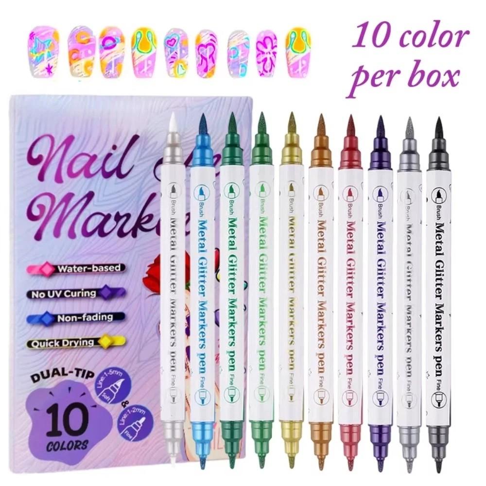 10-colour Nail Art Graffiti Pen Double-ended Acrylic Nail Paint Pens Nail Art Markers DIY Nail Art