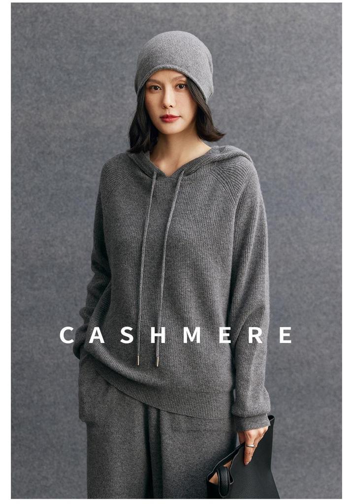 Women's Thick Wool Cashmere Knit Hoodie, Autumn/Winter Loose Sweater Coat.